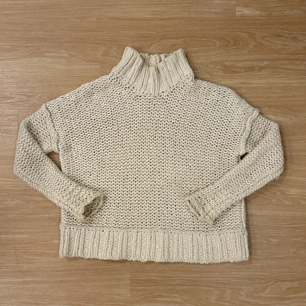 Free People Chunky Knit Mock Neck Sweater Cream Oversized Cozy